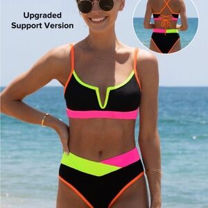 NWT Popvil Upgraded Support V-Wire Crisscross Back Bikini Set（with Sewn-In Cups